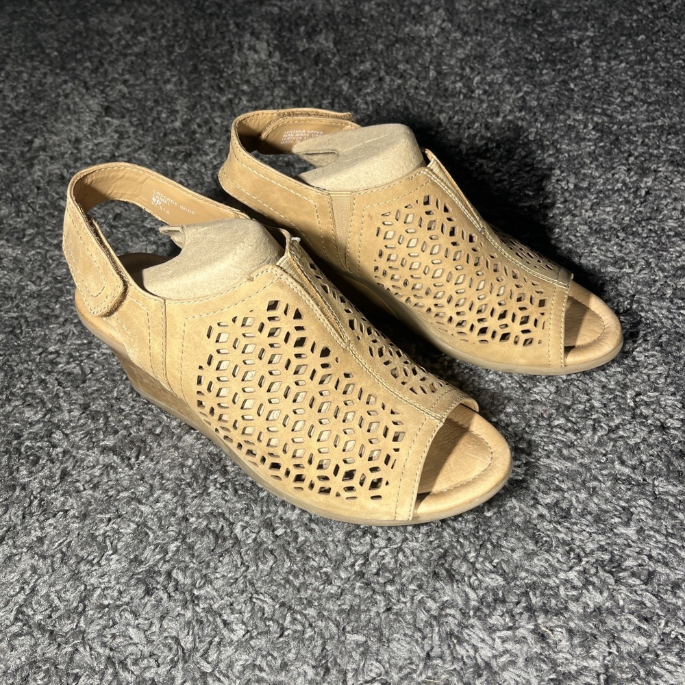 Earth Cascade Camel‎ Colored 8D/Wide Leather Sandals Wedges